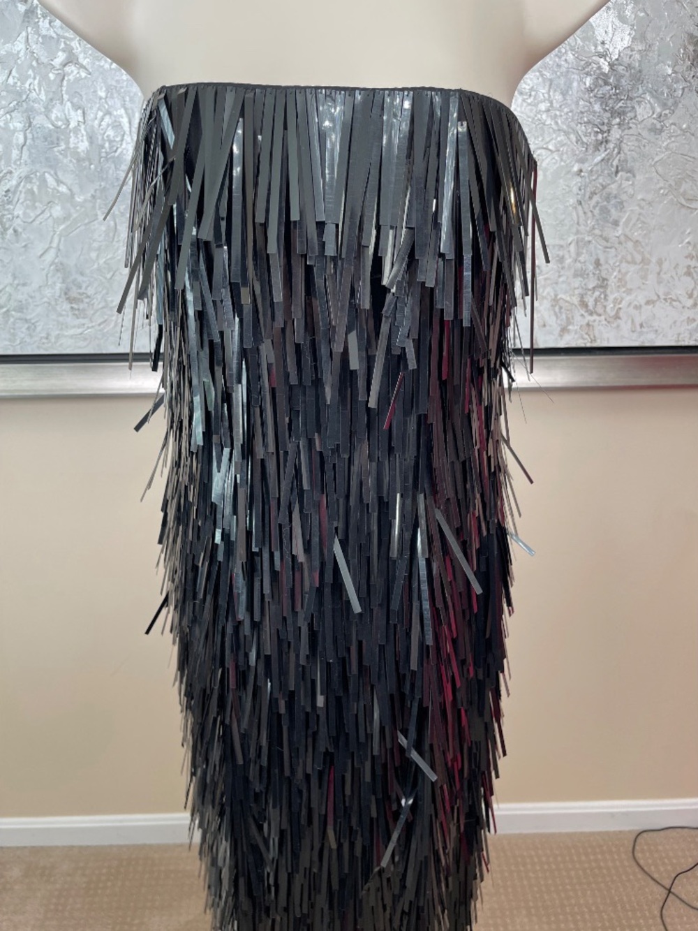 RETROFETE Silia Sequin Embellished Fringe Strapless Black Maxi Dress Size XS - Picture 5 of 12
